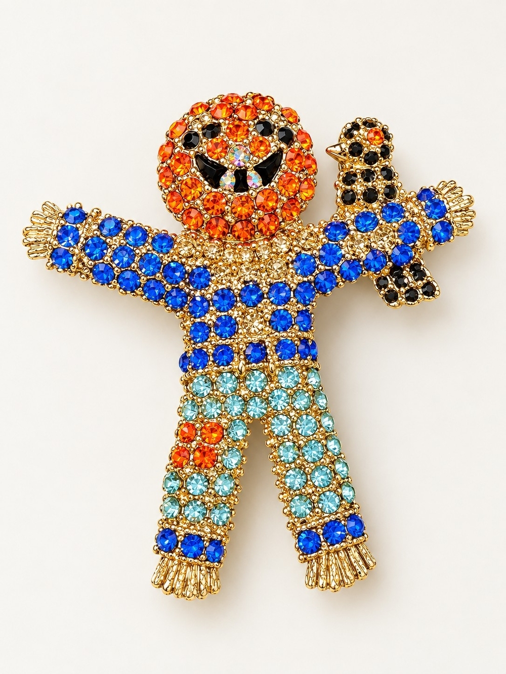 Vintage Rhinestone Scarecrow Pin Brooch – Festive Fall Statement Jewelry